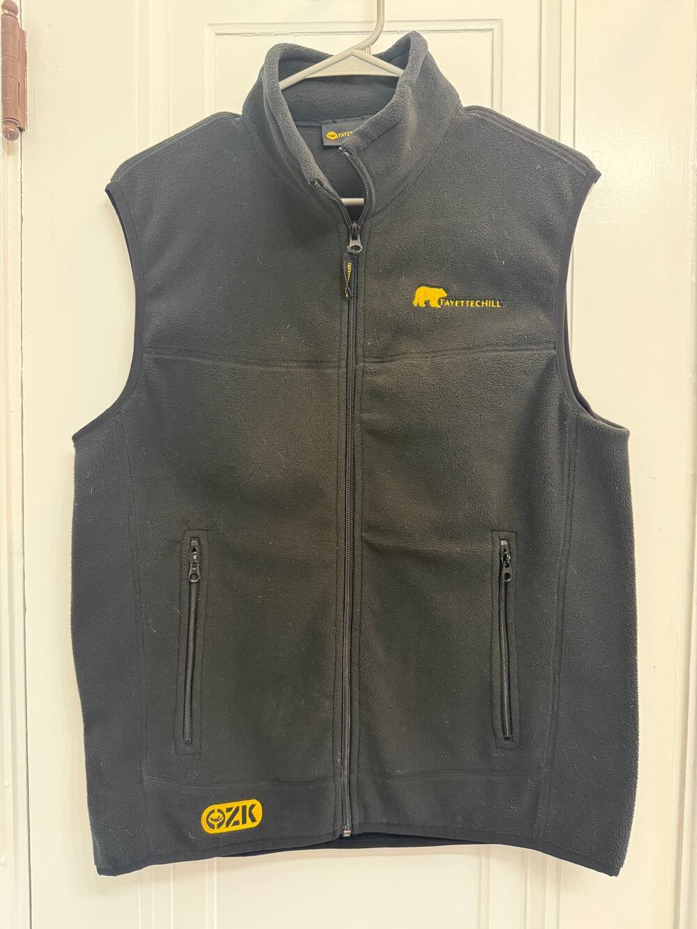 Fayettechill Men’s Small Black Fleece Vest Full Zip Yellow Logo Outdoor Hiking